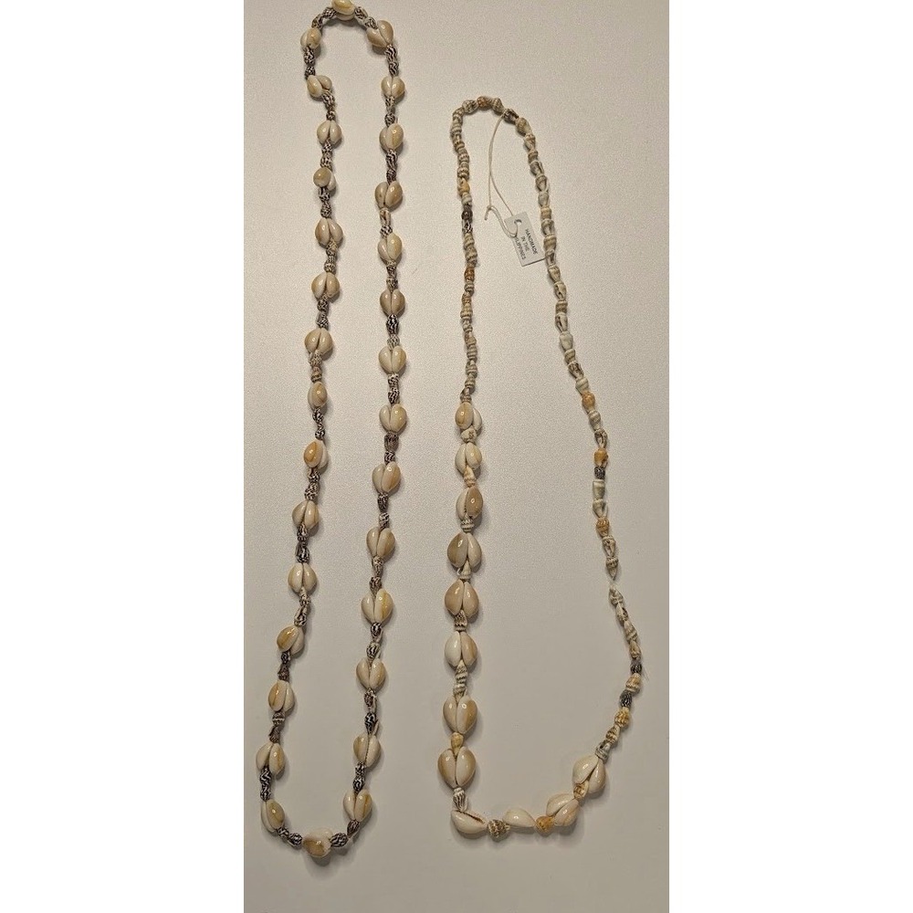 Pair Shell Necklaces Cowrie Beach Boho Lei Style Natural Beads - Picture 1 of 5